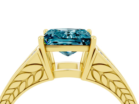 Yellow gold Princess Cut Blue Topaz Split Shank Ring with Pavé Band and Four-Prong Setting_4