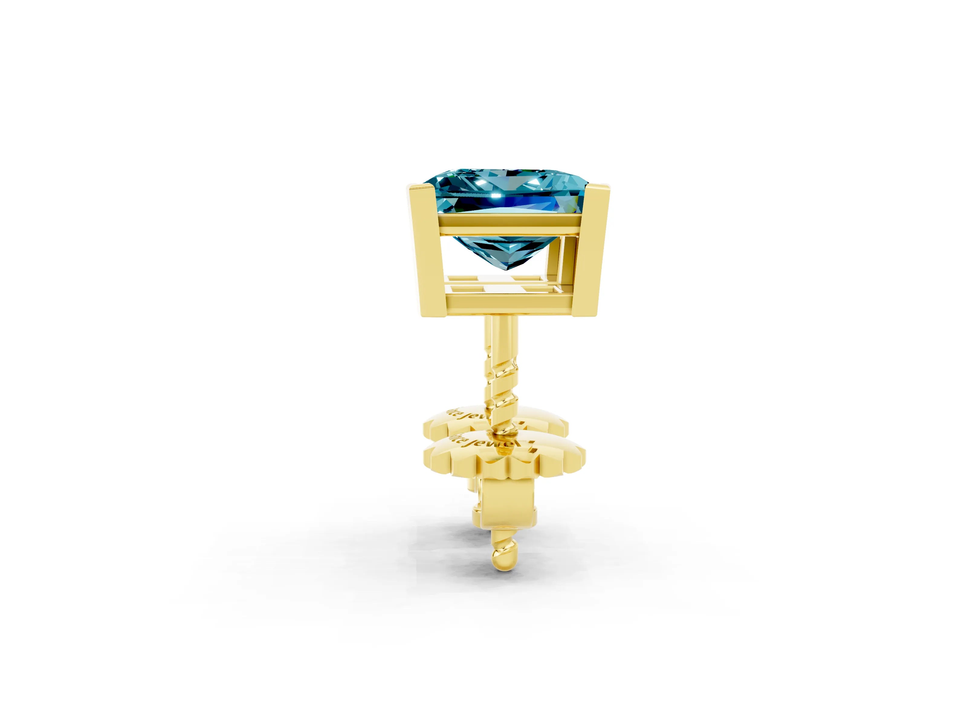 Yellow gold Princess Cut Blue Topaz Stud Earrings_32
