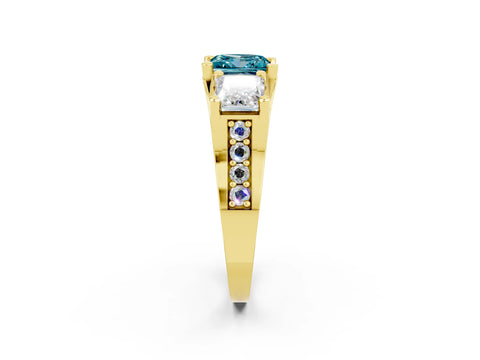 Yellow gold Princess Cut Blue Topaz Three-Stone Ring with Channel Set Band and Four-Prong Setting_2