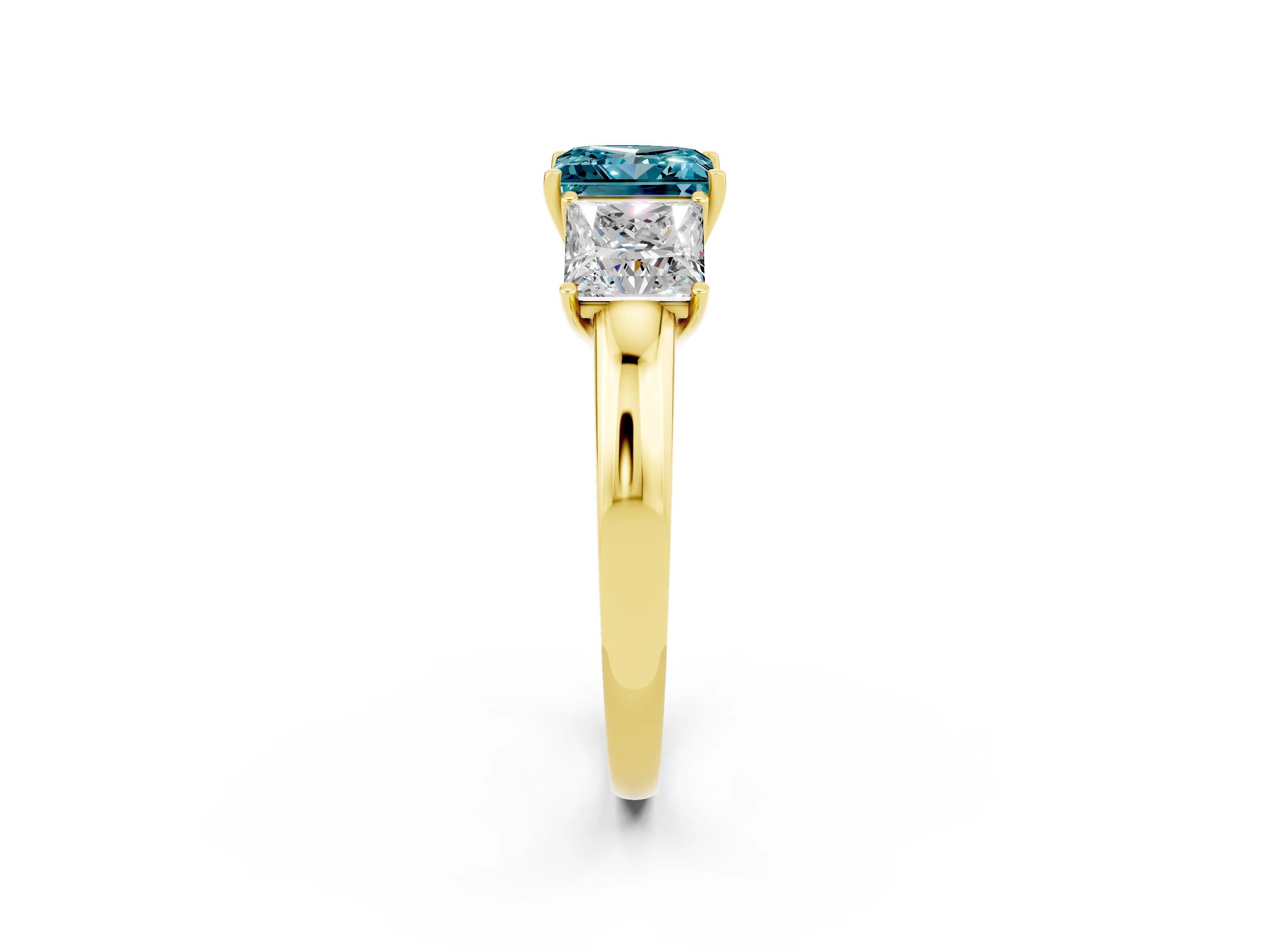 Yellow gold Princess Cut Blue Topaz Three-Stone Ring with Four-Prong Setting and Classic Band_2