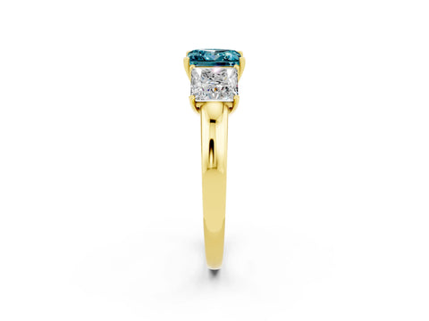 Yellow gold Princess Cut Blue Topaz Three-Stone Ring with Four-Prong Setting and Classic Band_2