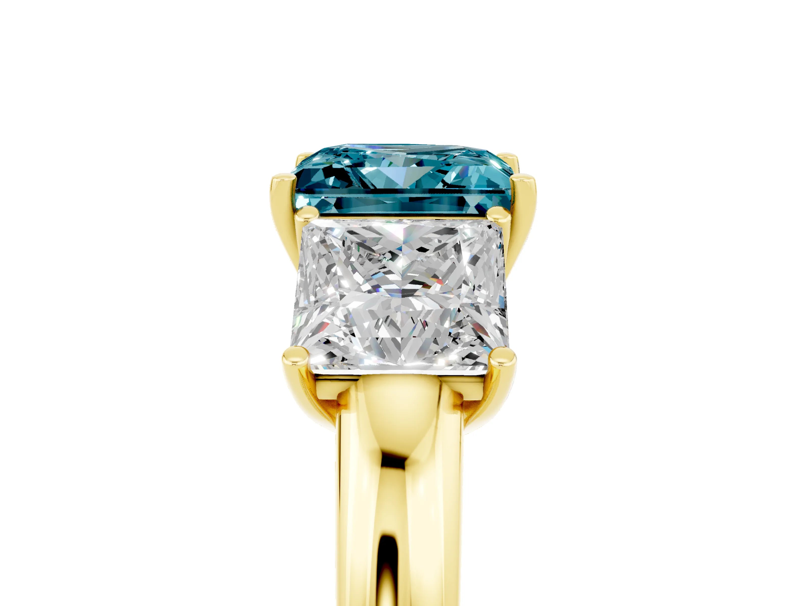 Yellow gold Princess Cut Blue Topaz Three-Stone Ring with Four-Prong Setting and Classic Band_5