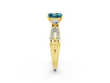 Yellow gold Princess Cut Blue Topaz Three-Stone Ring with Pavé Split Shank and Four-Prong Setting_2