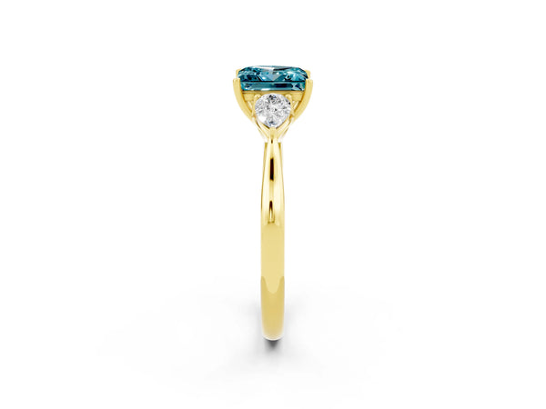 Yellow gold Princess Cut Blue Topaz Three-Stone Ring with Pear  Side Stones and Prong Setting