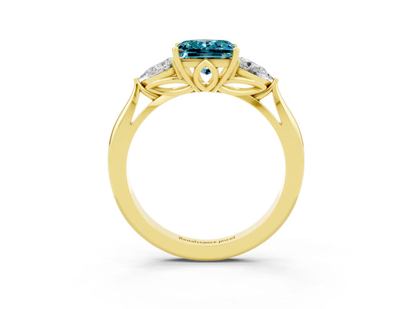 Yellow gold Princess Cut Blue Topaz Three-Stone Ring with Pear  Side Stones and Prong Setting