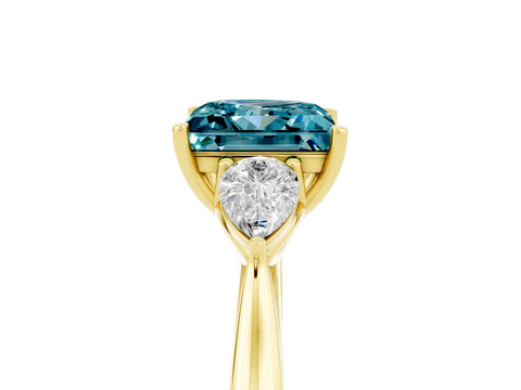 Yellow gold Princess Cut Blue Topaz Three-Stone Ring with Pear Side Stones and Four-Prong Setting_17