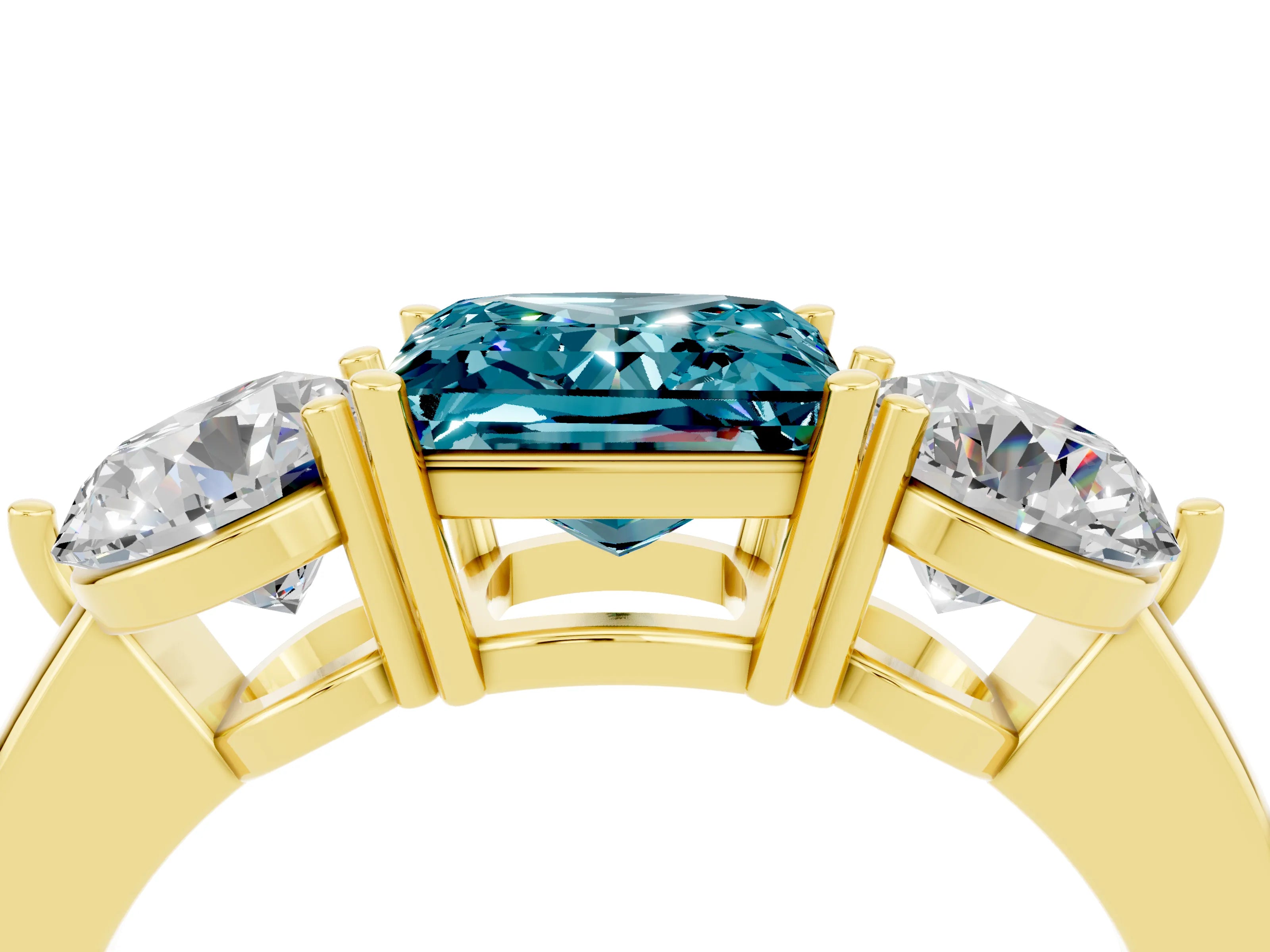 Yellow gold Princess Cut Blue Topaz Three-Stone Ring with Prong Setting and Classic Band_4