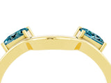 Yellow gold Princess Cut Blue Topaz Two-Stone Open Band Ring with Four-Prong Setting_10