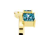 Yellow gold Princess Cut Blue Topaz Two-Stone Open Band Ring with Four-Prong Setting_11