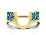 Yellow gold Princess Cut Blue Topaz Two-Stone Open Band Ring with Four-Prong Setting_6