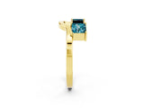 Yellow gold Princess Cut Blue Topaz Two-Stone Open Band Ring with Four-Prong Setting_8