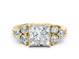 Yellow gold Princess Cut Brilliant Diamond Cluster Accent Solitaire Ring with Prong Setting_15