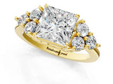 Yellow gold Princess Cut Brilliant Diamond Cluster Accent Solitaire Ring with Prong Setting_4