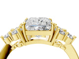 Yellow gold Princess Cut Brilliant Diamond Cluster Accent Solitaire Ring with Prong Setting_7