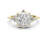 Yellow gold Princess Cut Brilliant Diamond with Cluster Setting on a Beaded Band and Four-Prong Setting_15