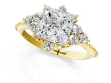 Yellow gold Princess Cut Brilliant Diamond with Cluster Setting on a Beaded Band and Four-Prong Setting_16