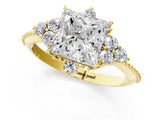 Yellow gold Princess Cut Brilliant Diamond with Cluster Setting on a Beaded Band and Four-Prong Setting_4