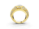 Yellow gold Princess Cut Brilliant Halo Pave Diamond Milgrain Ring_16