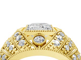 Yellow gold Princess Cut Brilliant Halo Pave Diamond Milgrain Ring_17