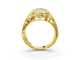 Yellow gold Princess Cut Brilliant Milgrain Filigree Diamond Ring with Square Prong Setting_18