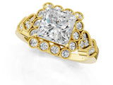 Yellow gold Princess Cut Brilliant Milgrain Pave Heart Band Solitaire Ring_4