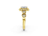 Yellow gold Princess Cut Brilliant Milgrain Pave Heart Band Solitaire Ring_5