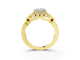 Yellow gold Princess Cut Brilliant Milgrain Pave Heart Band Solitaire Ring_6