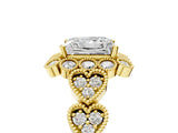 Yellow gold Princess Cut Brilliant Milgrain Pave Heart Band Solitaire Ring_8