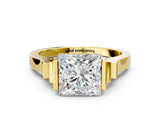 Yellow gold Princess Cut Brilliant Solitaire Diamond Ring with Channel Set Band and Bar Prong Setting_12