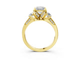Yellow gold Princess Cut Brilliant Three-Stone Diamond Ring with Pavé Band and Four-Prong Setting_6