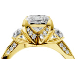 Yellow gold Princess Cut Brilliant Three-Stone Diamond Ring with Pavé Band and Four-Prong Setting_7