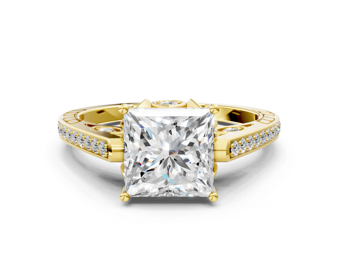 Yellow gold Princess Cut Cathedral Pave Diamond Engagement Ring with Six-Prong Setting_31