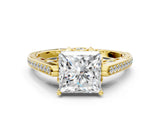 Yellow gold Princess Cut Cathedral Pave Diamond Engagement Ring with Six-Prong Setting_31