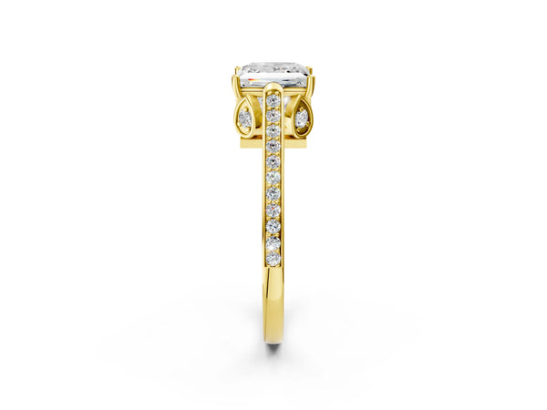 Yellow gold Princess Cut Cathedral Pave Diamond Engagement Ring with Six-Prong Setting