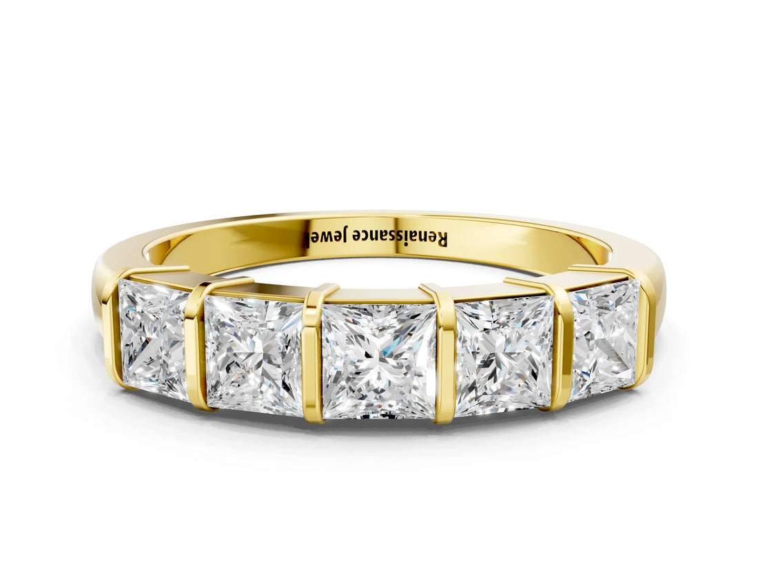 Yellow gold Princess Cut Channel Set Diamond Band with Bar Prong Setting_17