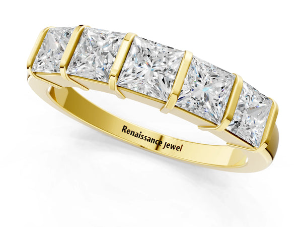 Yellow gold Princess Cut Channel Set Diamond Band with Bar Prong Setting