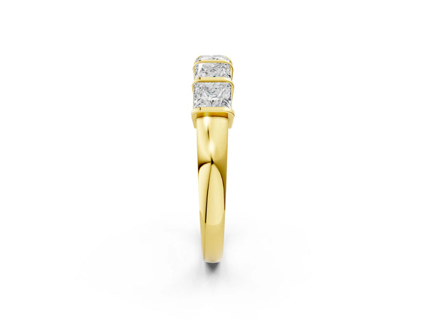 Yellow gold Princess Cut Channel Set Diamond Band with Bar Prong Setting