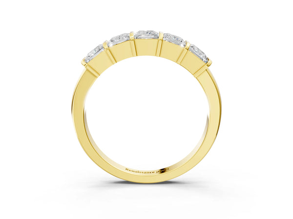 Yellow gold Princess Cut Channel Set Diamond Band with Bar Prong Setting