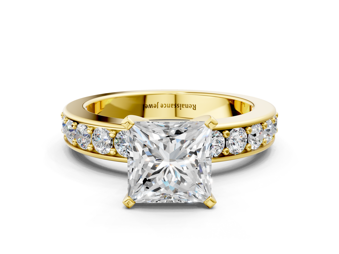 Yellow gold Princess Cut Channel Set Diamond Engagement Ring with Four-Prong Setting_241