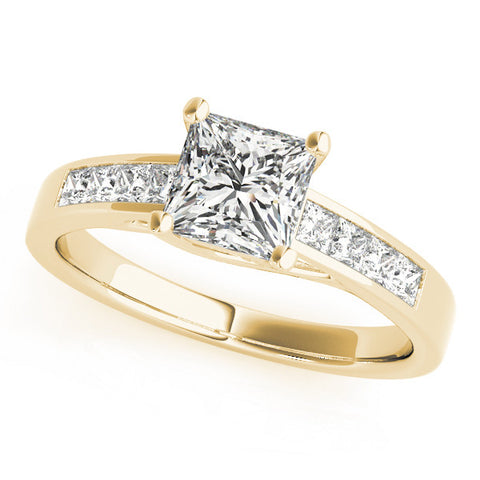 Yellow gold Princess Cut Channel Set Diamond Engagement Ring with Four-Prong Setting
