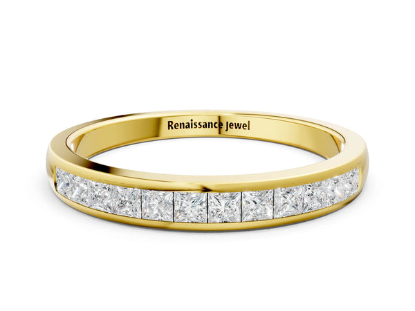 Yellow gold Princess Cut Channel Set Diamond Eternity Band