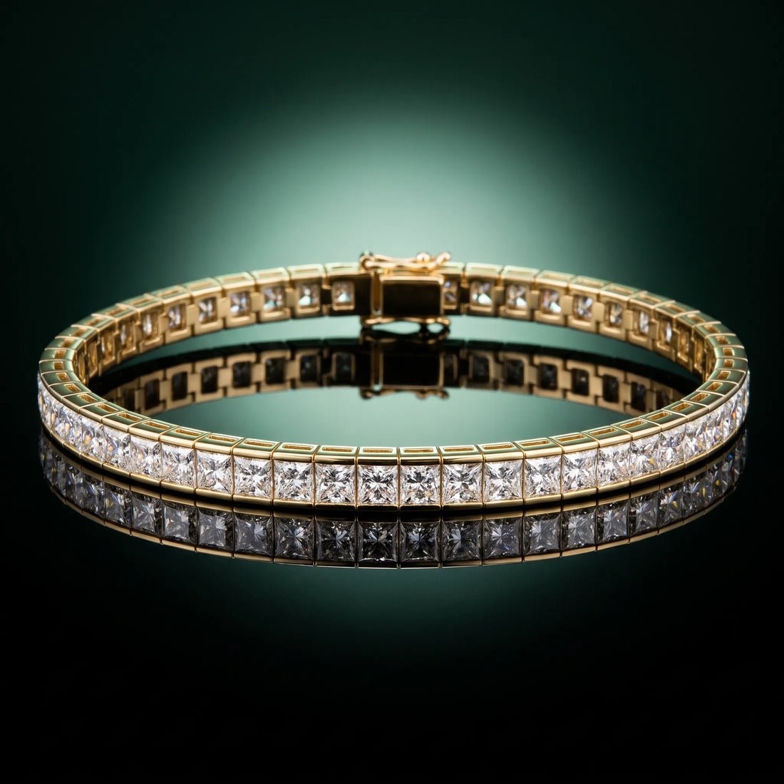 Yellow gold Princess Cut Channel Set Diamond Tennis Bracelet_12