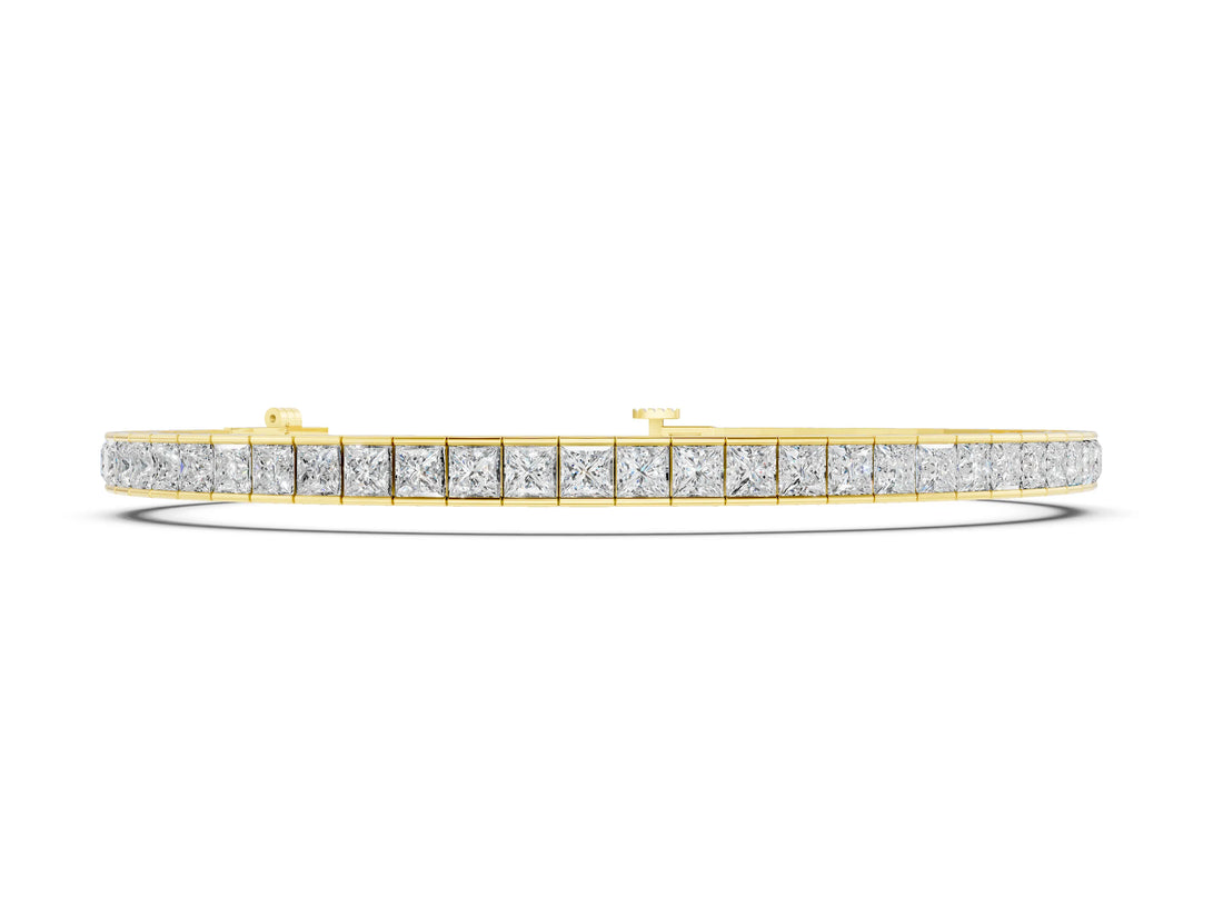 Yellow gold Princess Cut Channel Set Diamond Tennis Bracelet_2