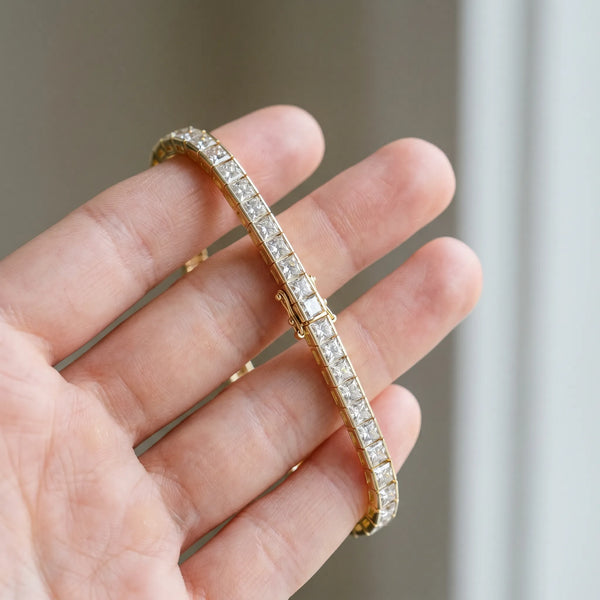 Yellow gold Princess Cut Channel Set Diamond Tennis Bracelet