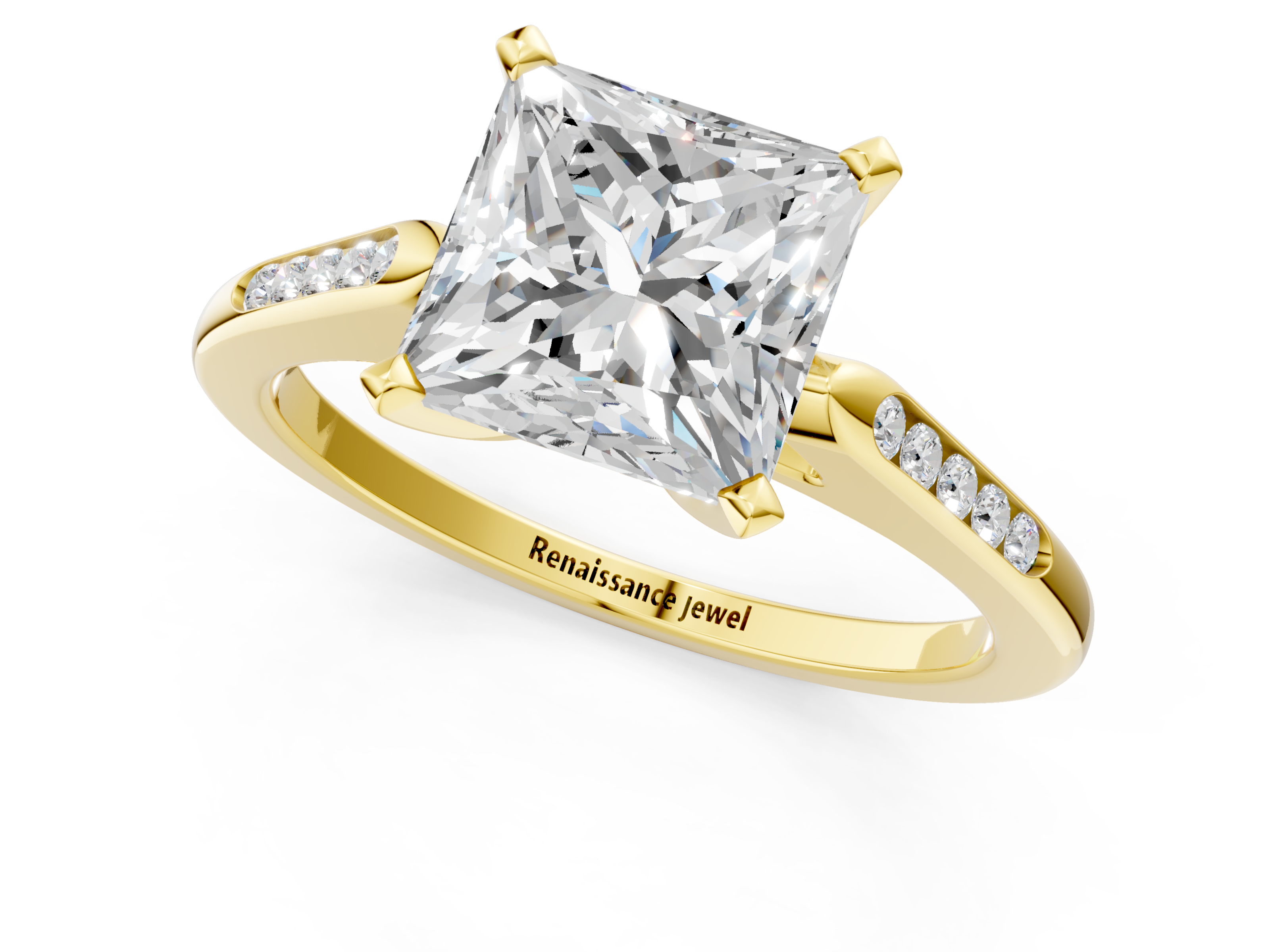 Yellow gold Princess Cut Channel Set Solitaire Engagement Ring with Four-Prong Setting_236