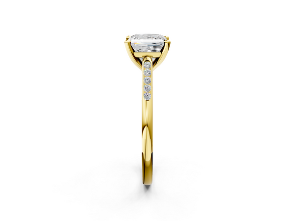 Yellow Gold Princess Cut Solitaire Engagement Ring Setting with Tapered Channel Set Round Accents