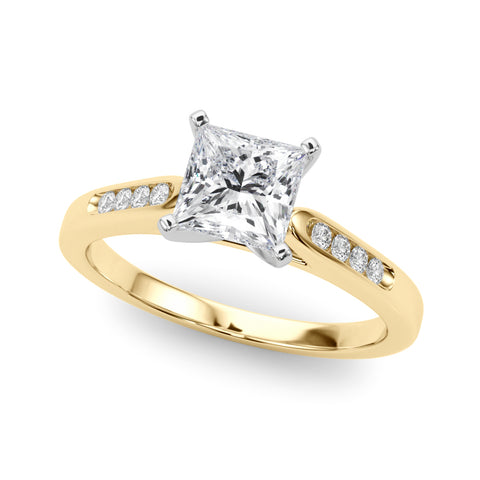 Yellow gold Princess Cut Channel Set Solitaire Engagement Ring with Four-Prong Setting