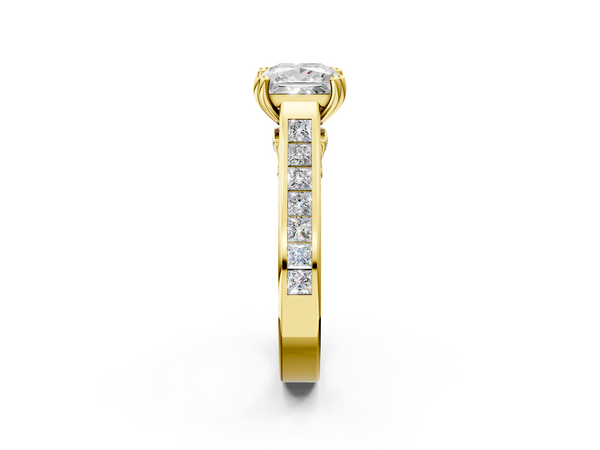 Yellow Gold Princess Cut Channel Set Solitaire Engagement Ring Setting with Double Claw Prongs