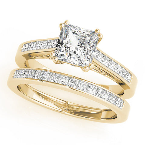 Yellow gold Princess Cut Channel Set Solitaire Engagement Ring with Prong Setting