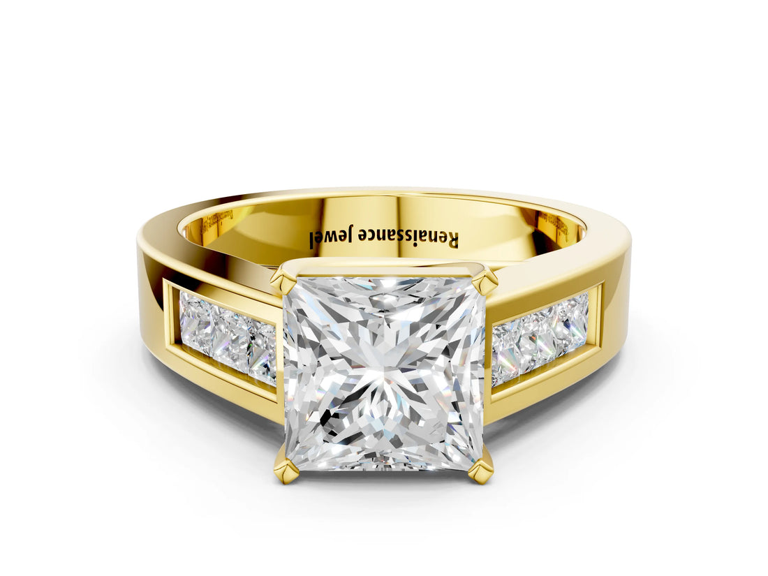 Yellow gold Princess Cut Channel Set Solitaire Ring with Four-Prong Setting_6